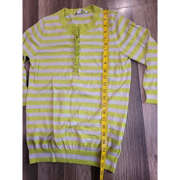 Boden Pullover Henley Sweater Ruffle Green Stripe Wool Women's Sweater Size 8 - Picture 6 of 7